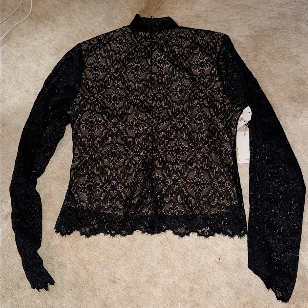 Wilfred Black Lace Long Sleeve Top NWT size Medium Anthropologie - Picture 2 of 7